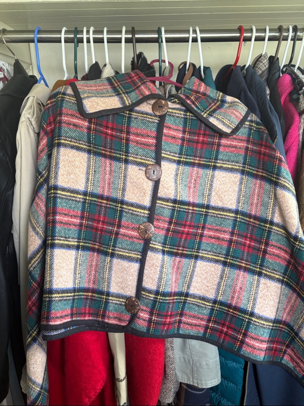 Hand Crafted Multi-Color Plaid Cape Coat